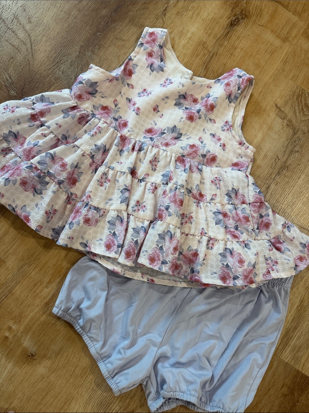 Floral Ruffle Tank & Light Blue Bloomers Kids Matching Set